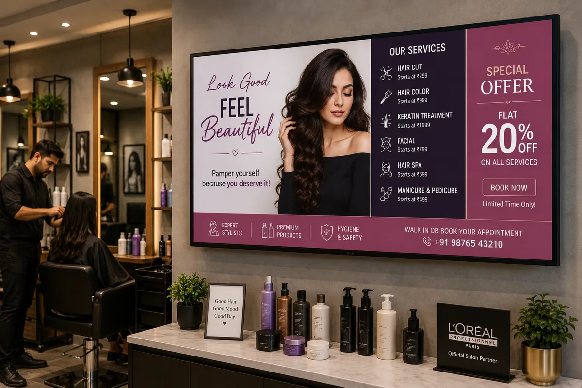Swift Signage digital display in a hair salon